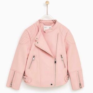 Zara pink leather biker jacket